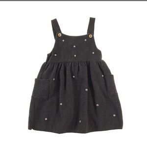 Zara Girls Brown Tweed Jumper Knit Dress Pearl Detail Size 3/4